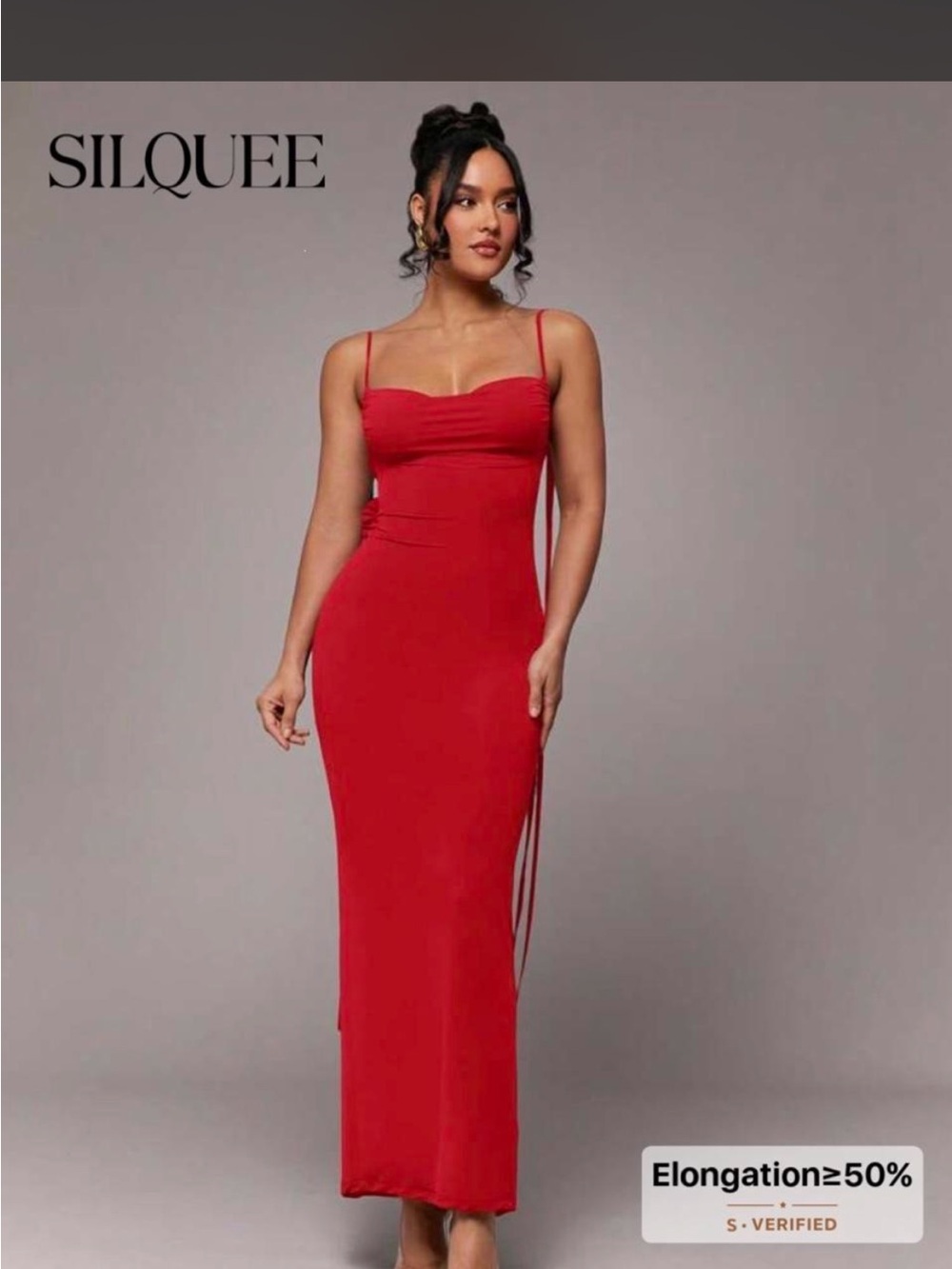 Silquee Red Spaghetti-Strap Maxi Dress with Square Neckline